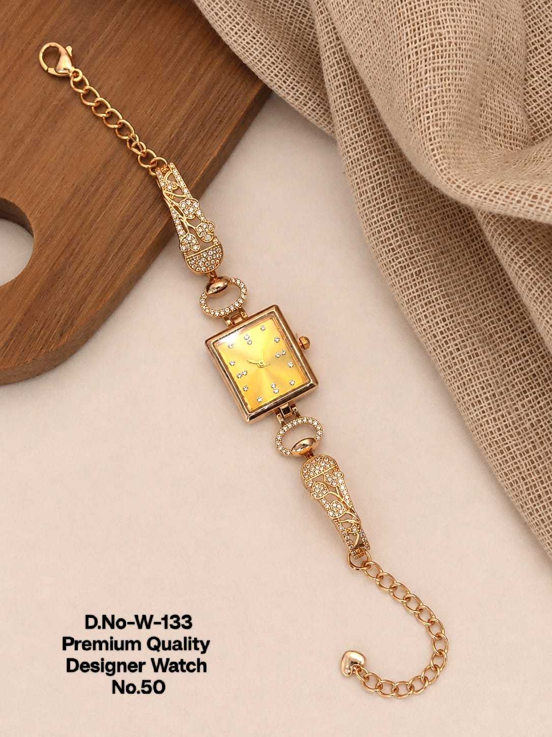 Rose Gold Square Dial Watch with Crystal Scroll Links
