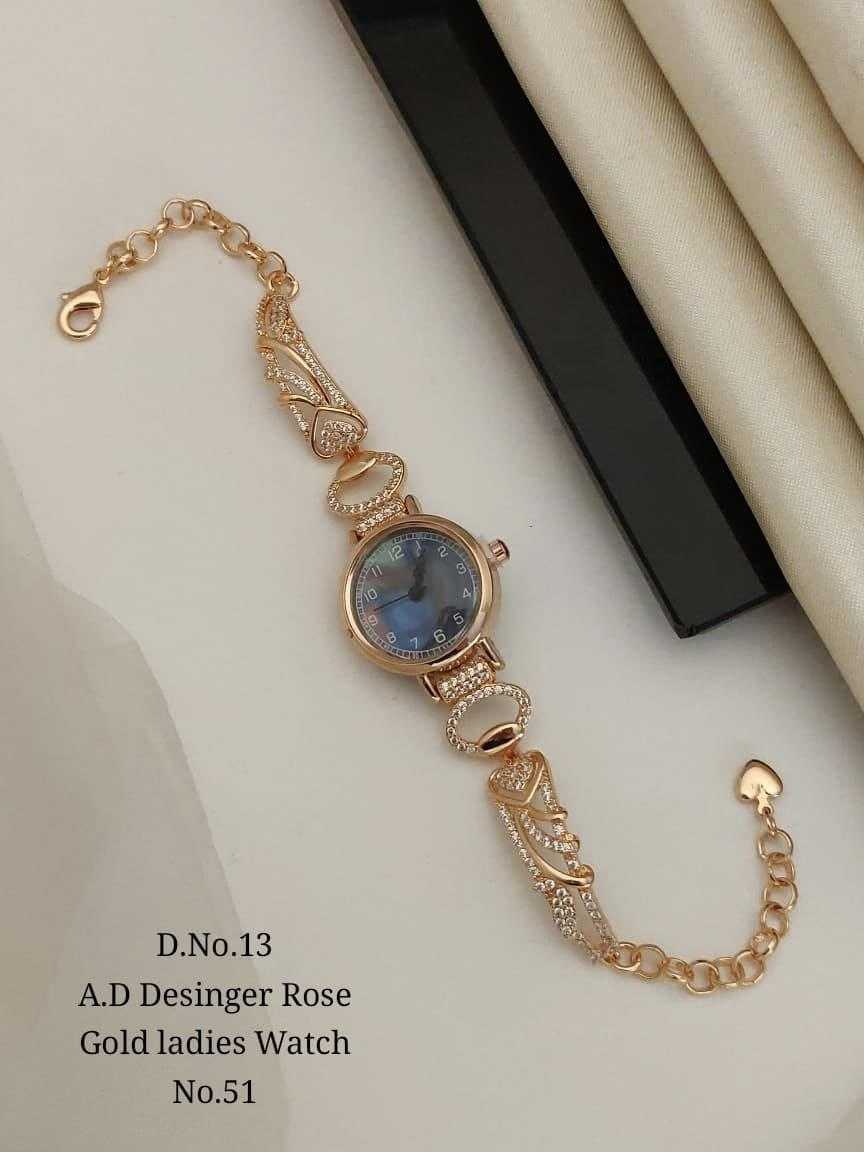 Rose Gold-Tone AD Studded Bracelet Watch with Pearly Dial