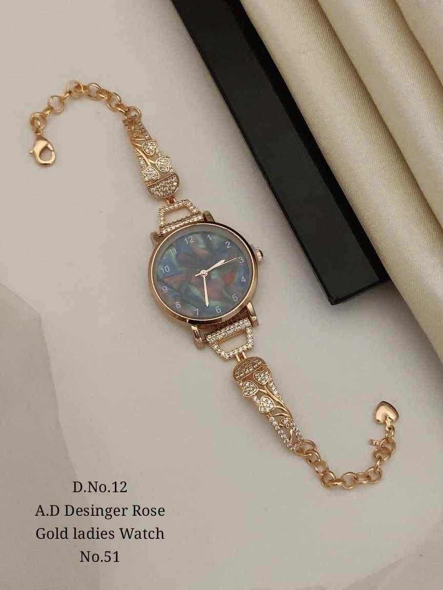 Rose Gold-Tone AD Studded Bracelet Watch with Pearly Dial