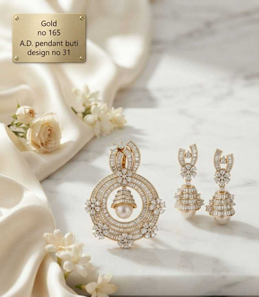 Round AD Pendant Set with Pearl Bell Drop and Jhumka Earrings