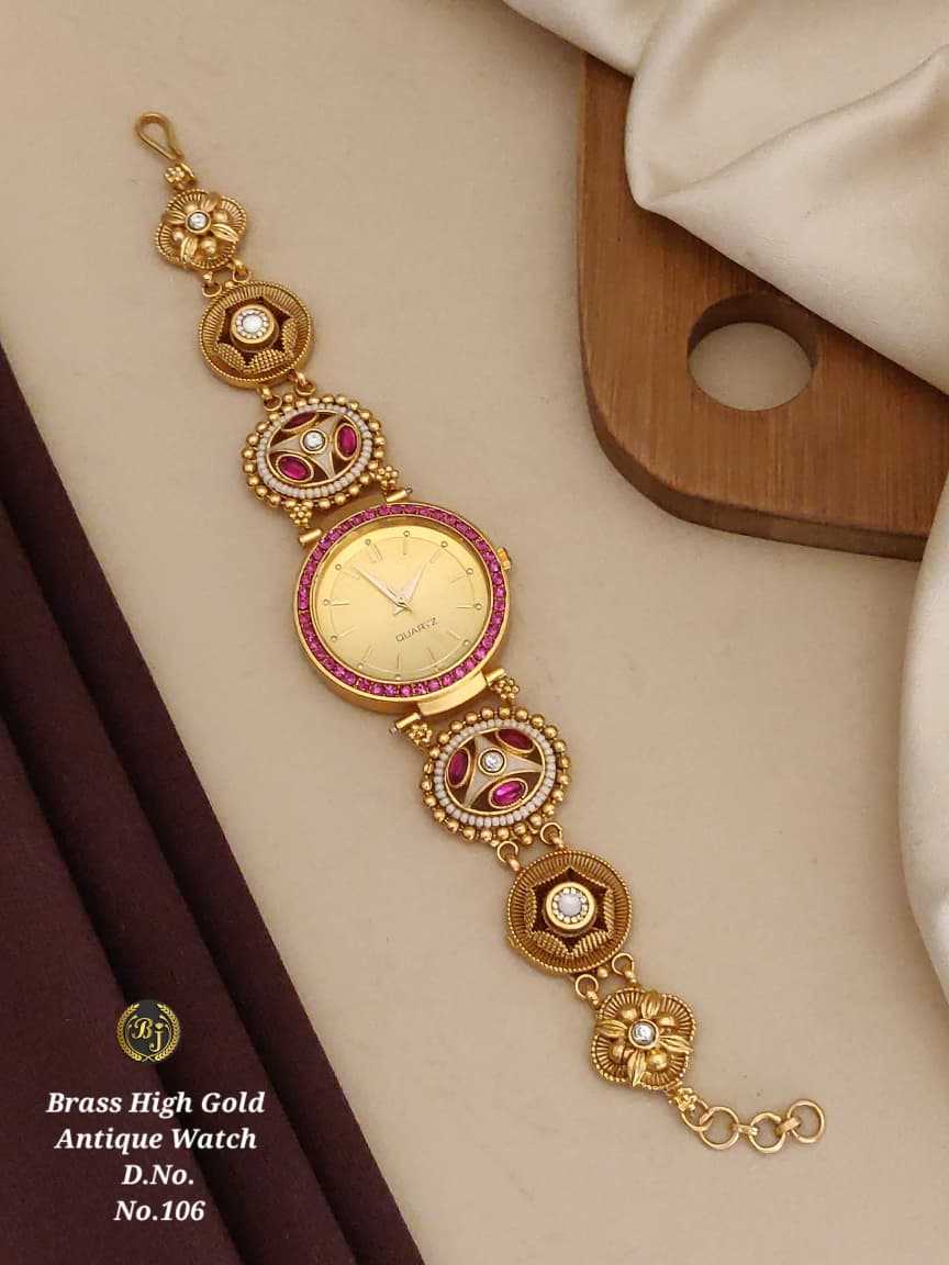 Ruby Bezel Watch with Floral Link Band