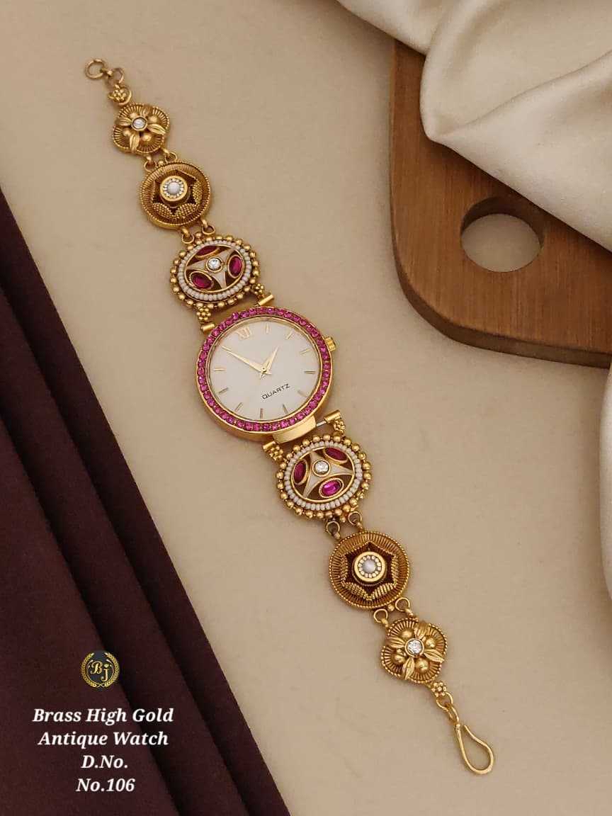 Ruby Bezel Watch with Floral Link Band
