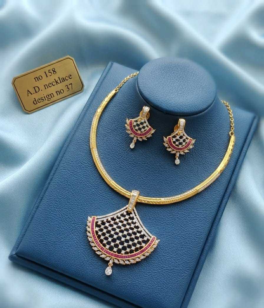 Ruby Border Lattice Fan AD Hasli Necklace Set with Earrings