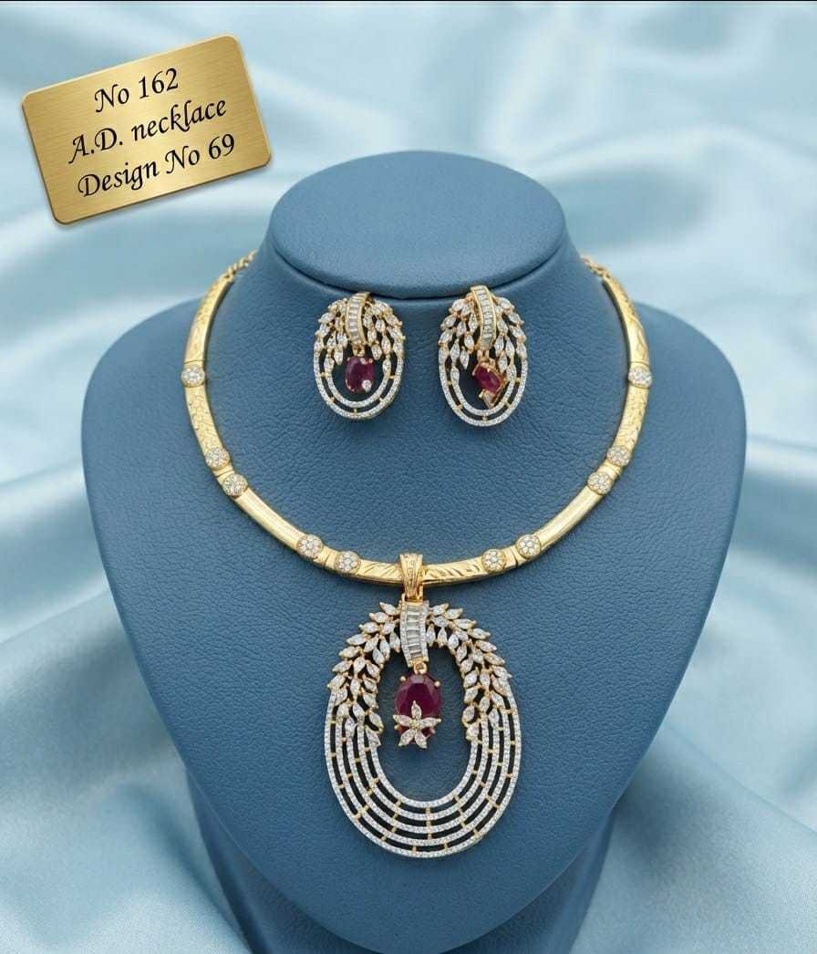 Ruby Centre Oval Loop AD Hasli Necklace Set with Earrings