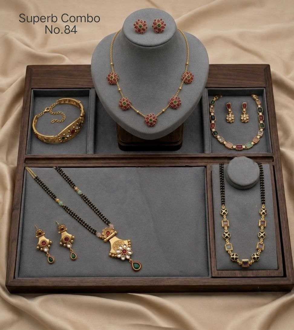 Ruby Flower Necklace Combo with Long Mangalsutra and Kada