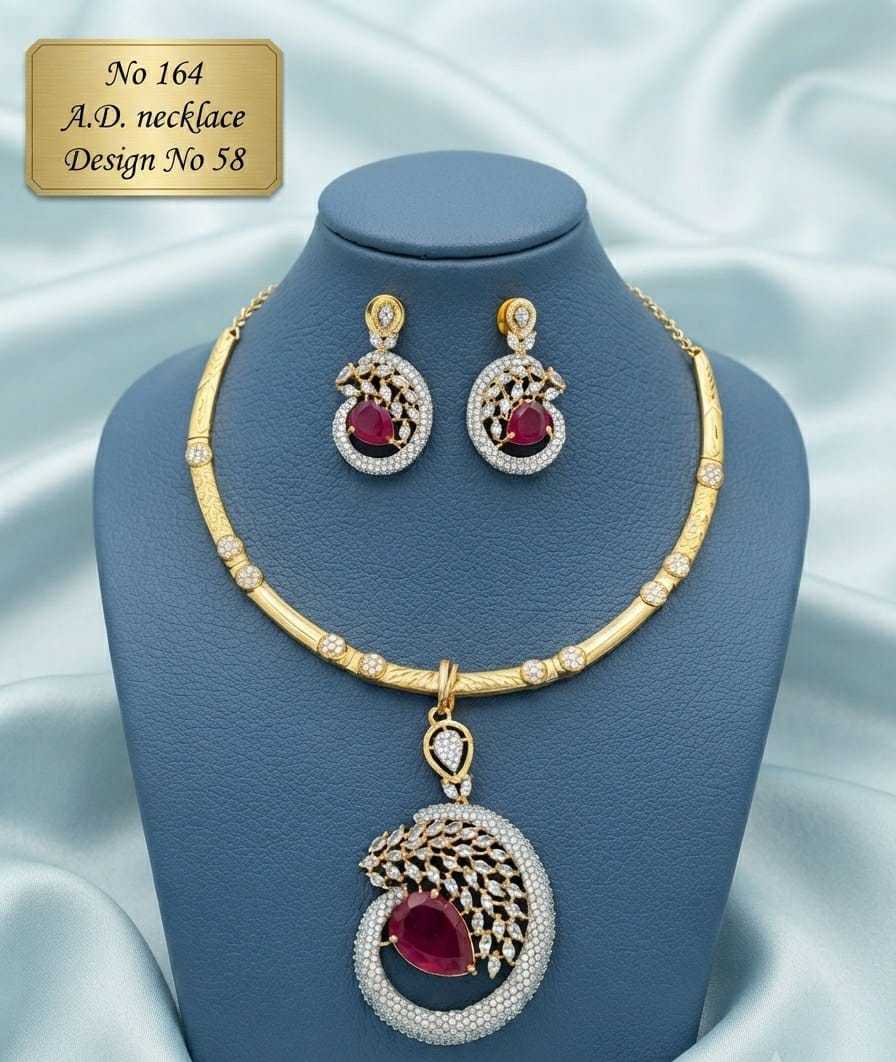 Ruby Pear Stone Swirl AD Hasli Necklace Set with Drop Earrings
