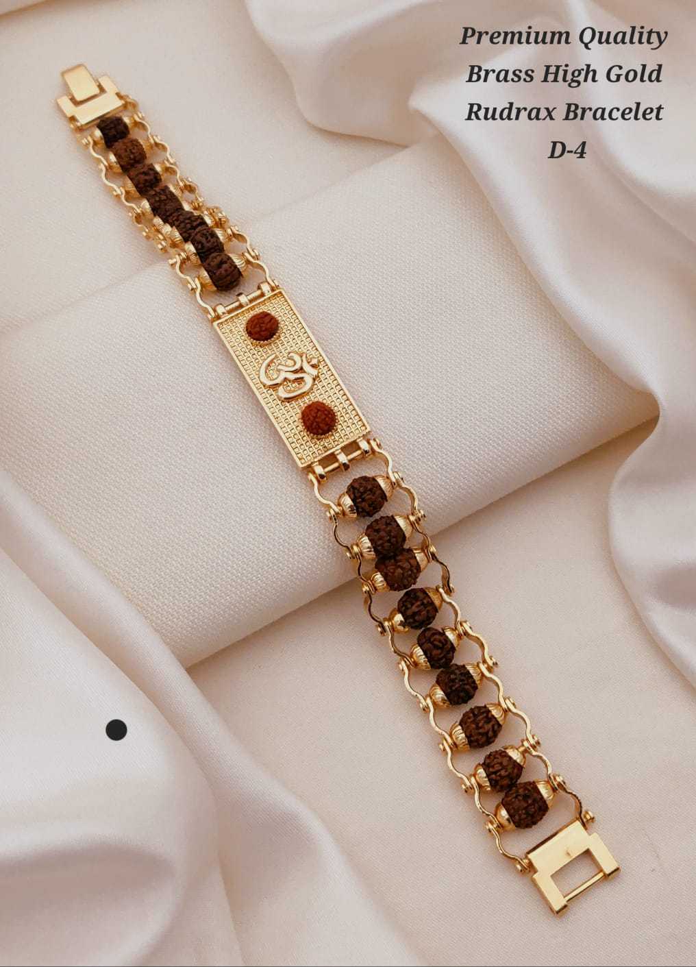 Rudraksha Om Bracelet in Brass High Gold