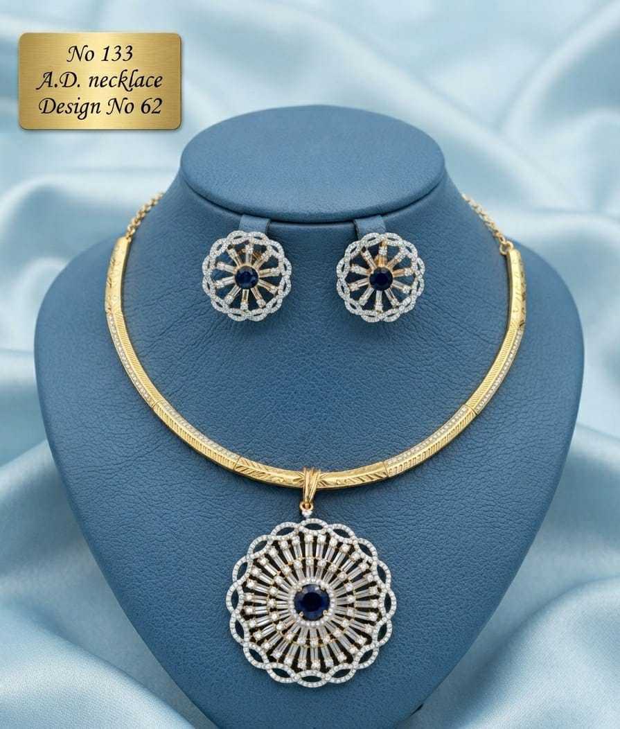 Sapphire Blue Starburst AD Hasli Necklace Set with Round Studs
