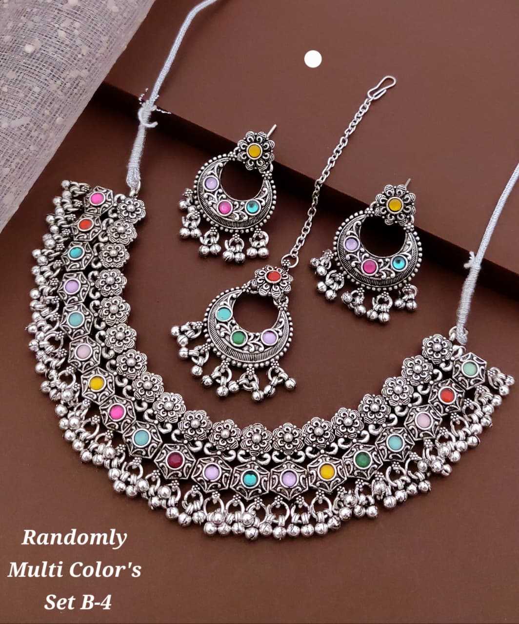Sculpted Flower Panel Choker with Colour Stones
