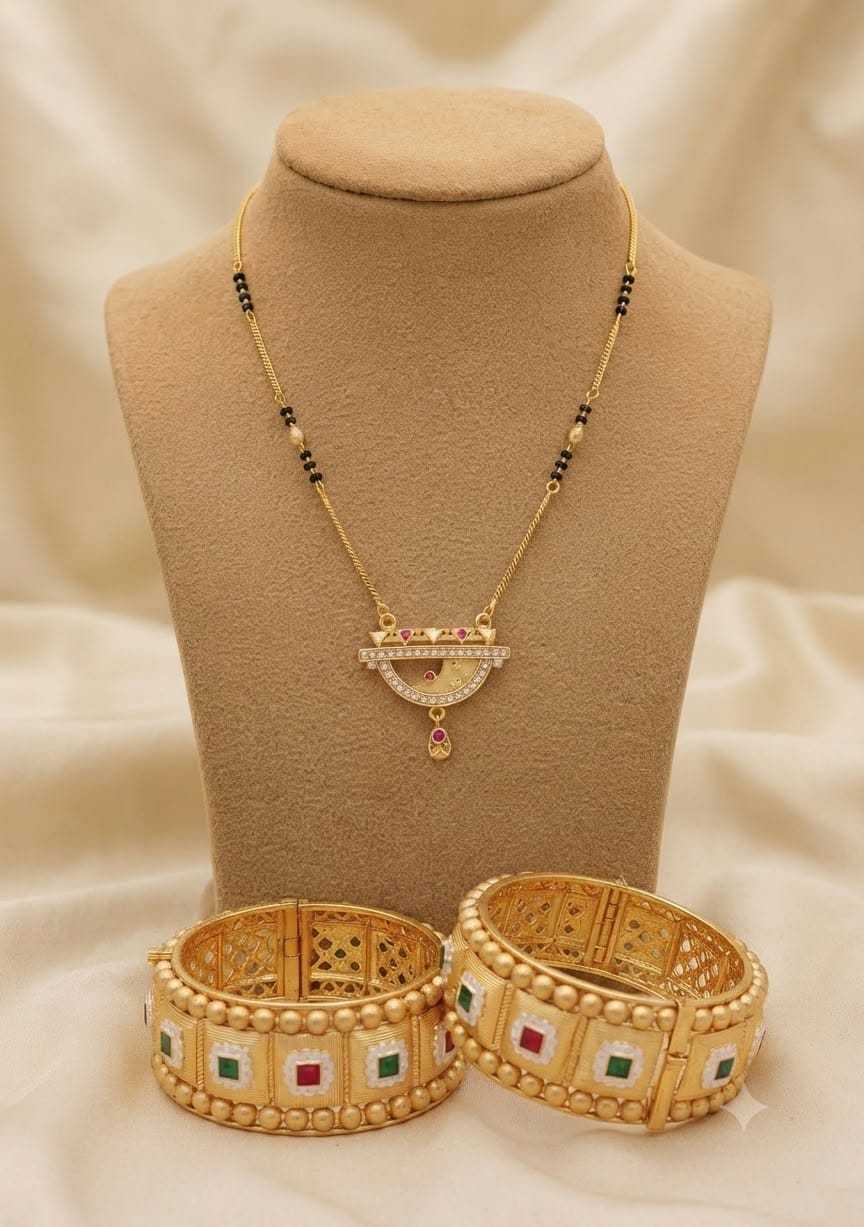 Semi Circular Pendant Mangalsutra with Small Stones