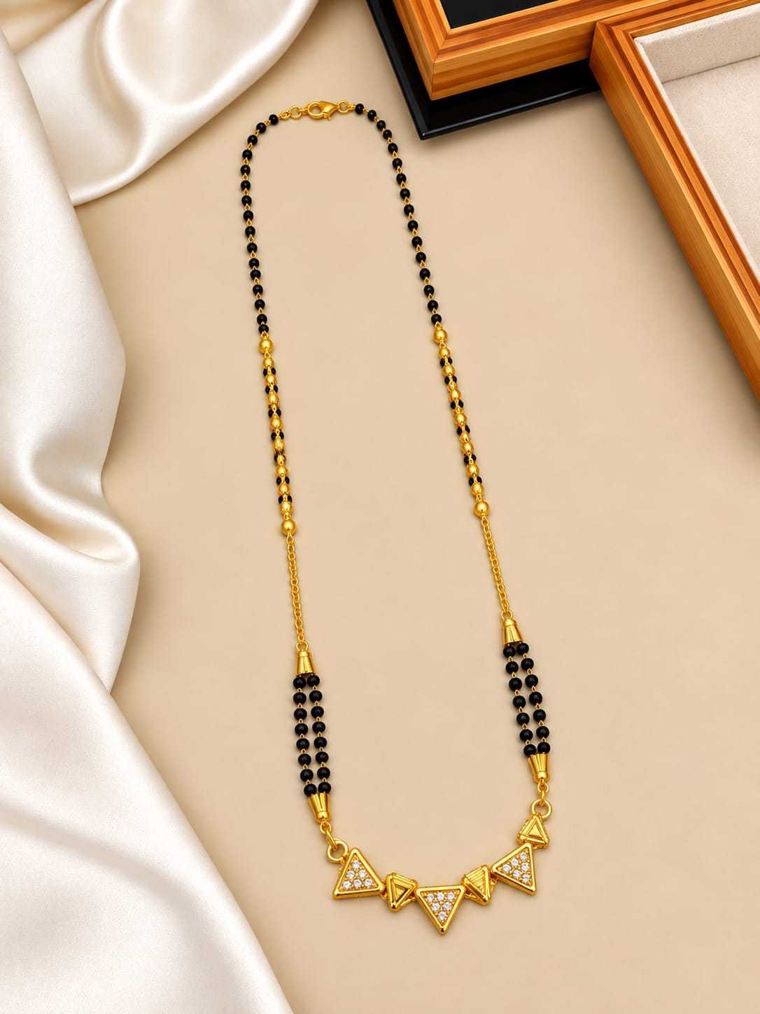 Short AD Stone Mangalsutra with Twin Black Bead Lines