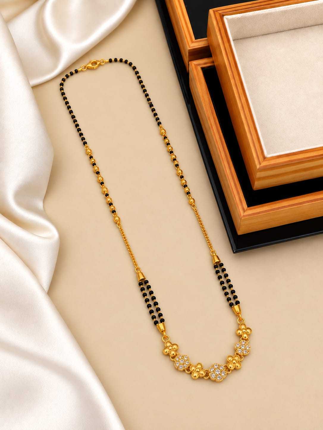 Short AD Stone Mangalsutra with Twin Black Bead Lines