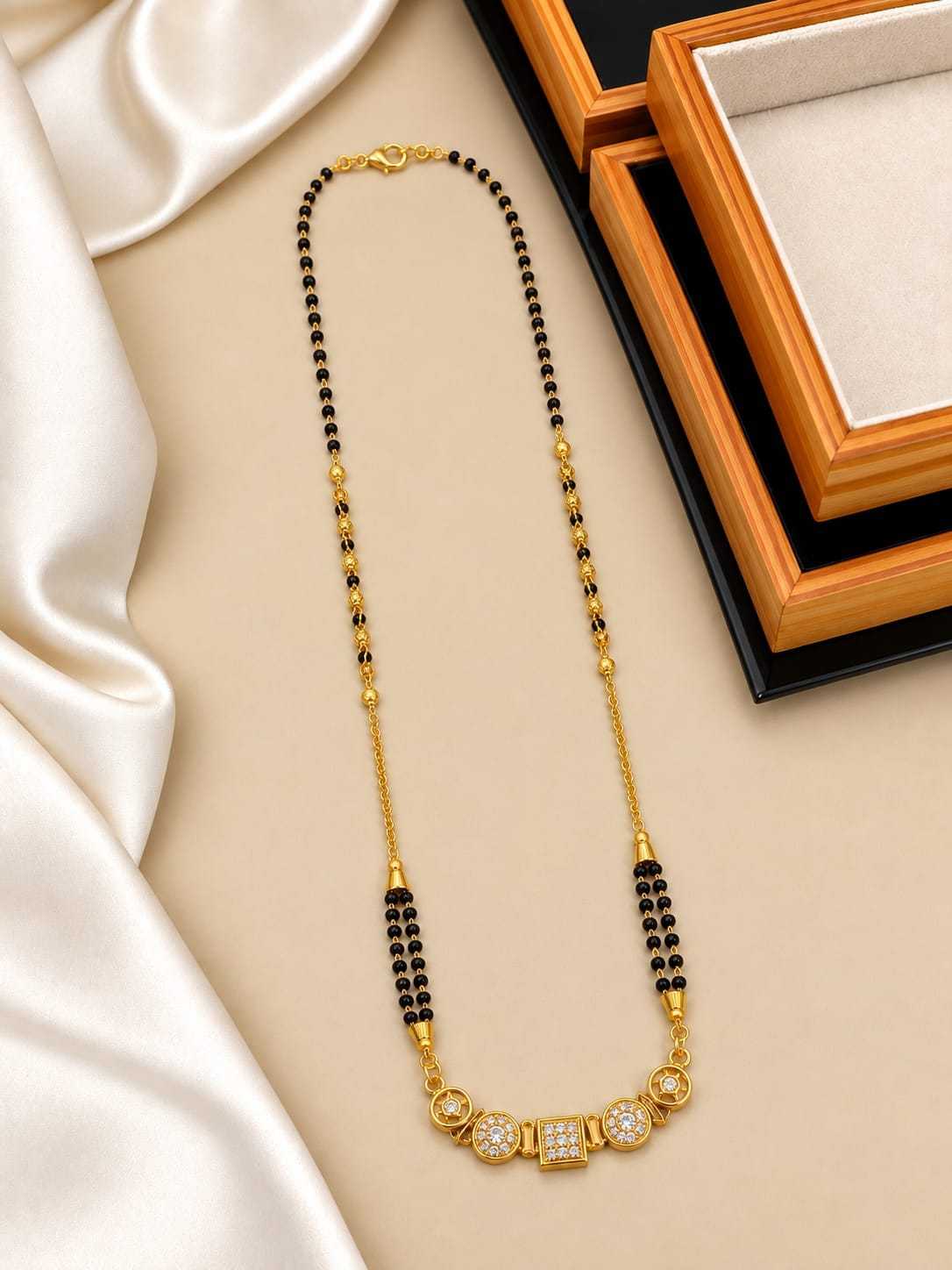 Short AD Stone Mangalsutra with Twin Black Bead Lines