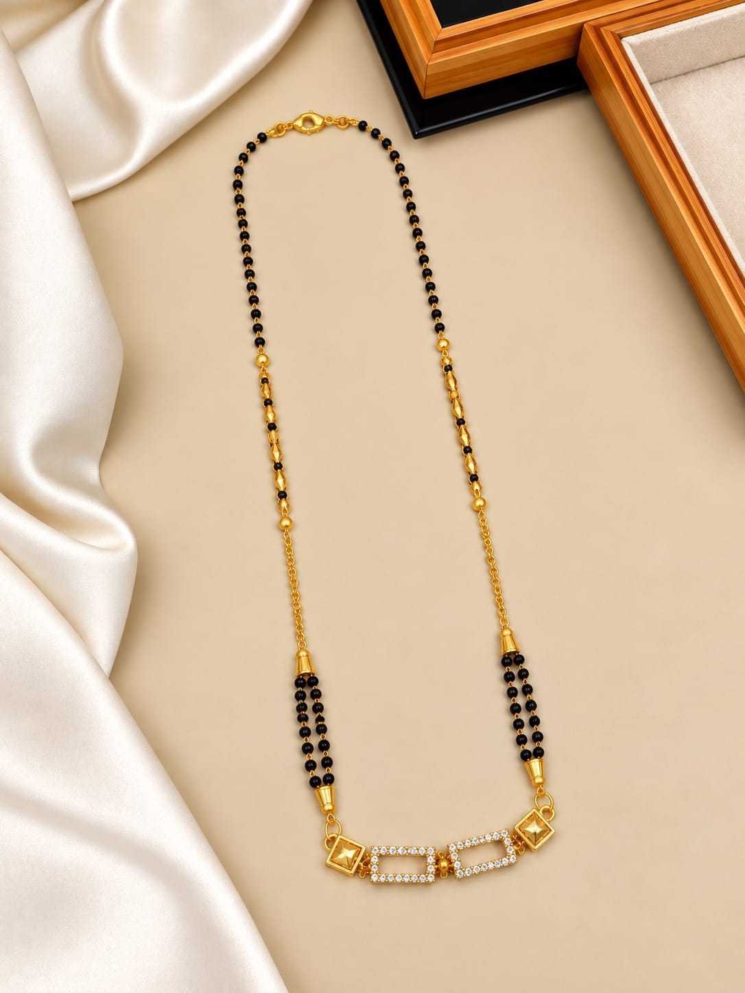 Short AD Stone Mangalsutra with Twin Black Bead Lines