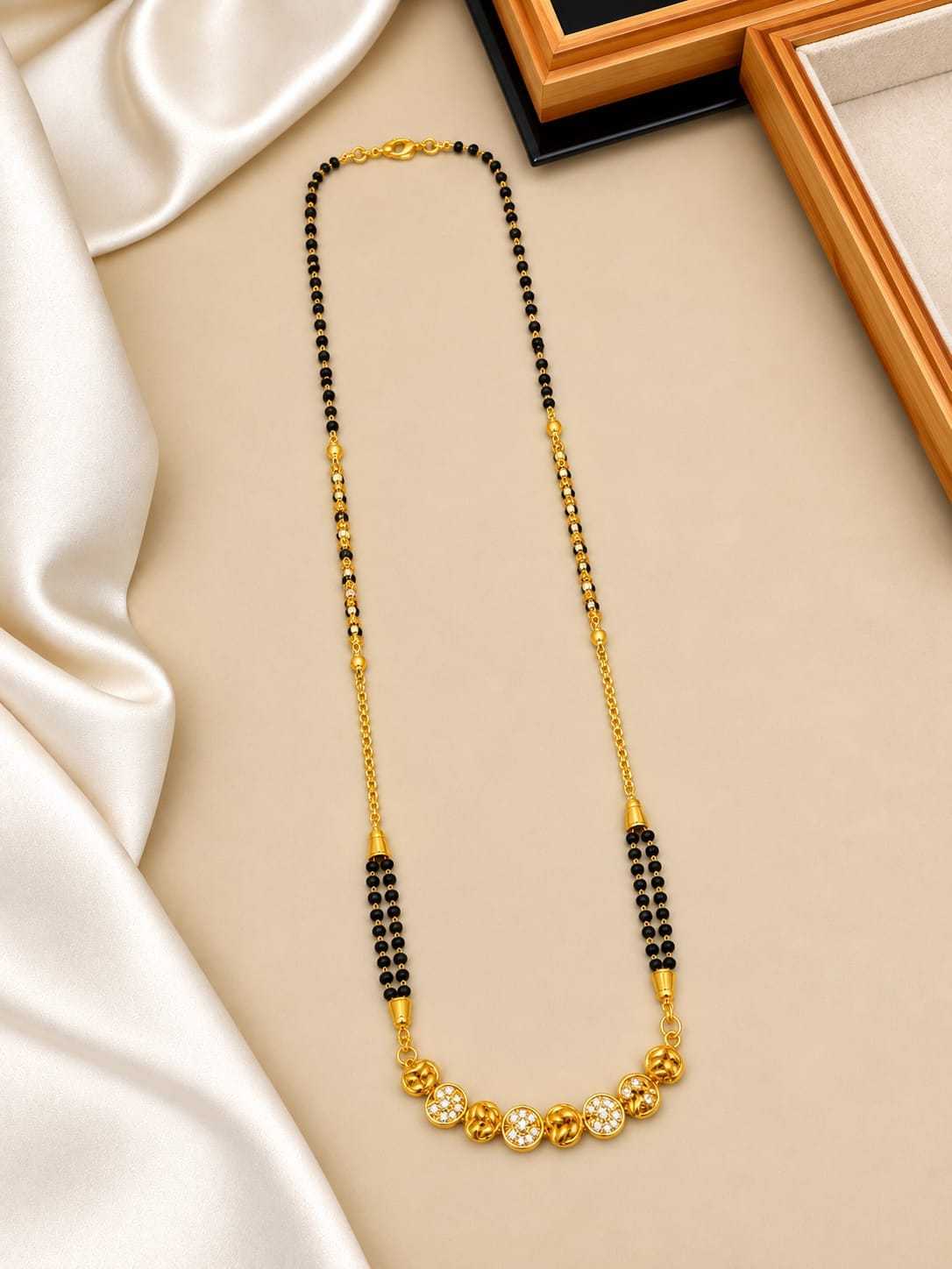 Short AD Stone Mangalsutra with Twin Black Bead Lines