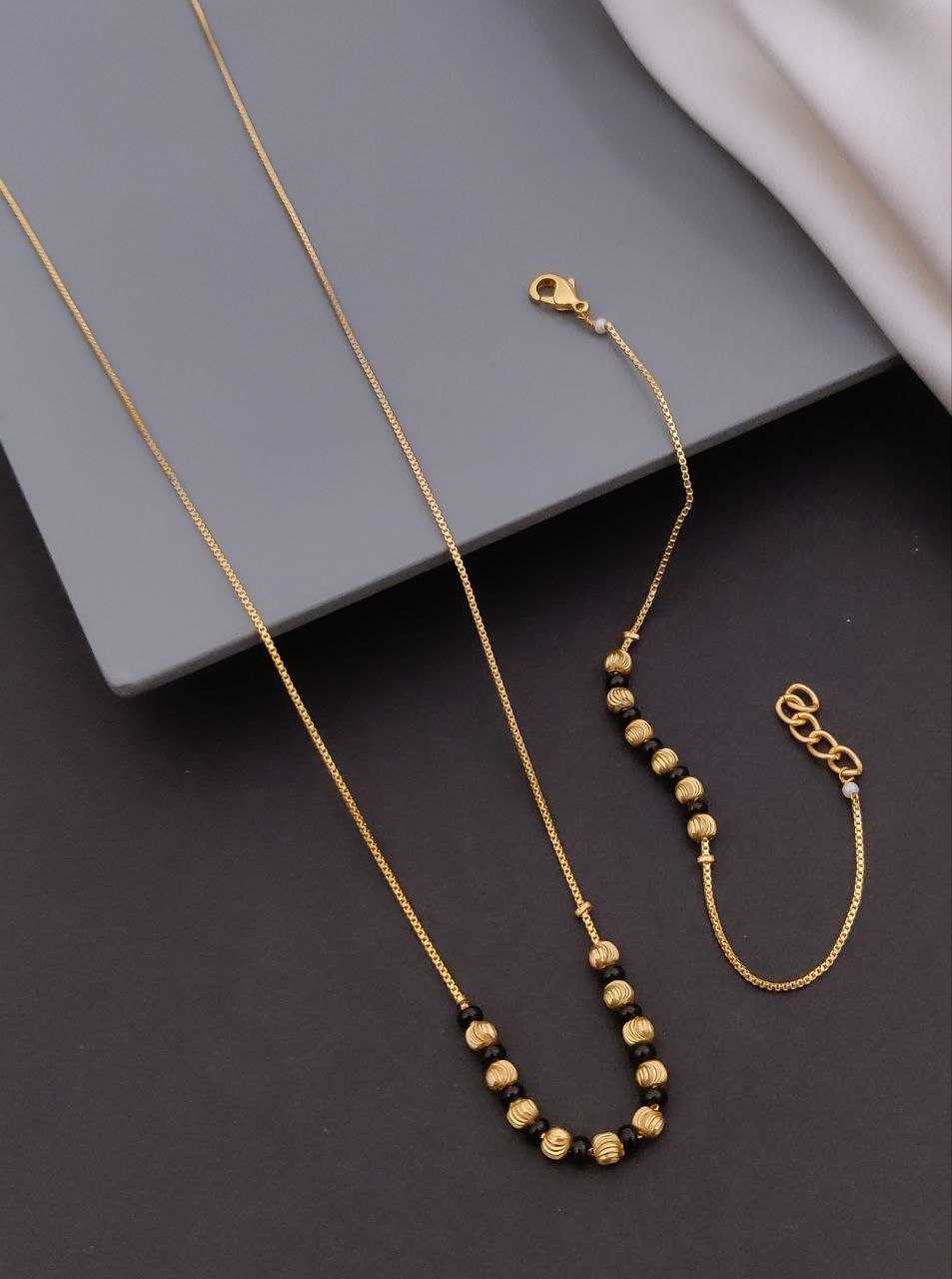 Short Black Bead Mangalsutra with Matching Hand Bracelet