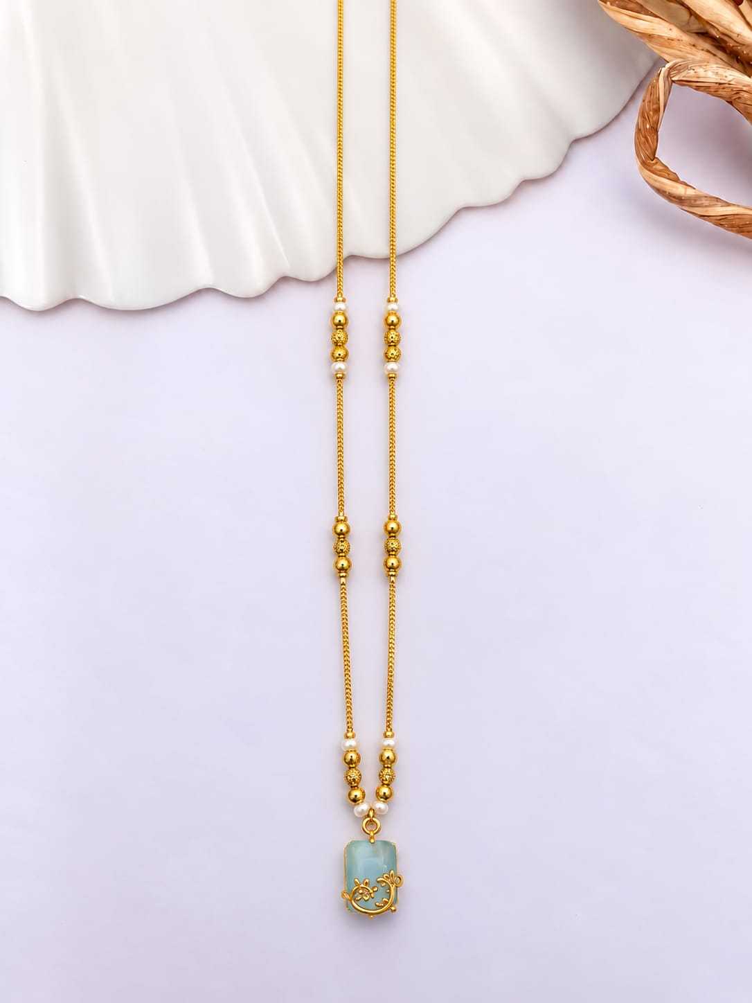 Short Mangalsutra with Crystal Pendant in Gold Frame