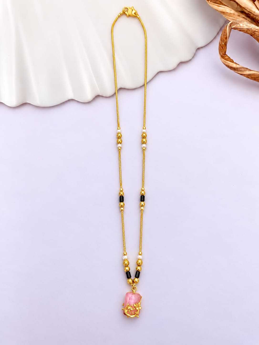 Short Mangalsutra with Crystal Pendant in Gold Frame