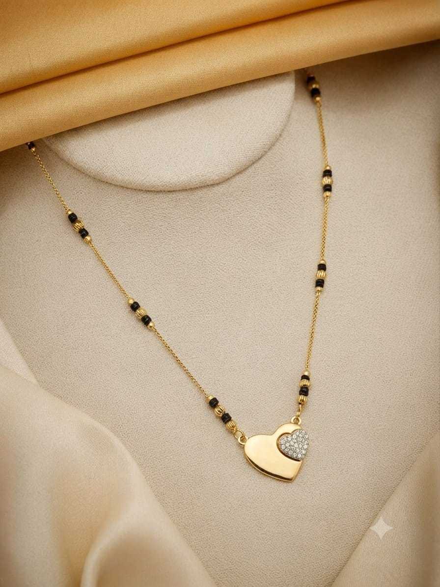 Short Mangalsutra with Heart, Lotus & Geometric AD Pendants