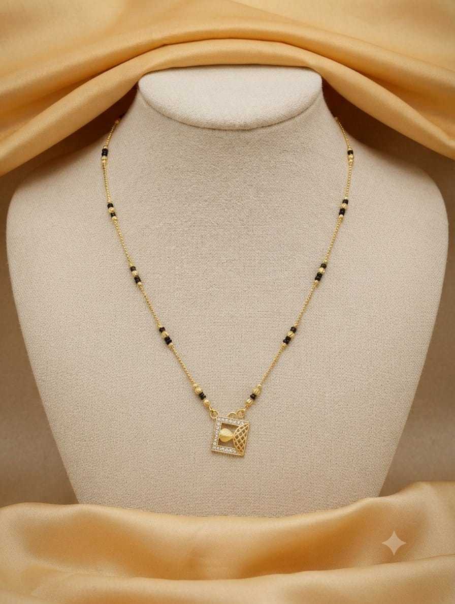 Short Mangalsutra with Heart, Lotus & Geometric AD Pendants