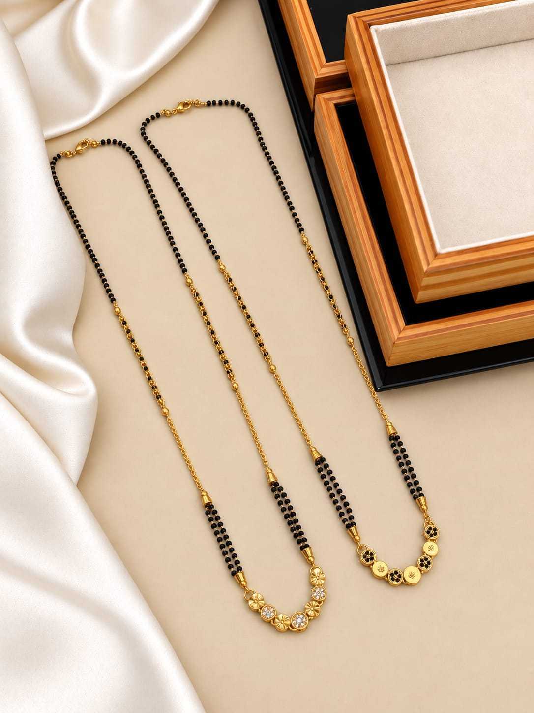Short Mangalsutra with Linked Floral Discs and Black Bead Lines