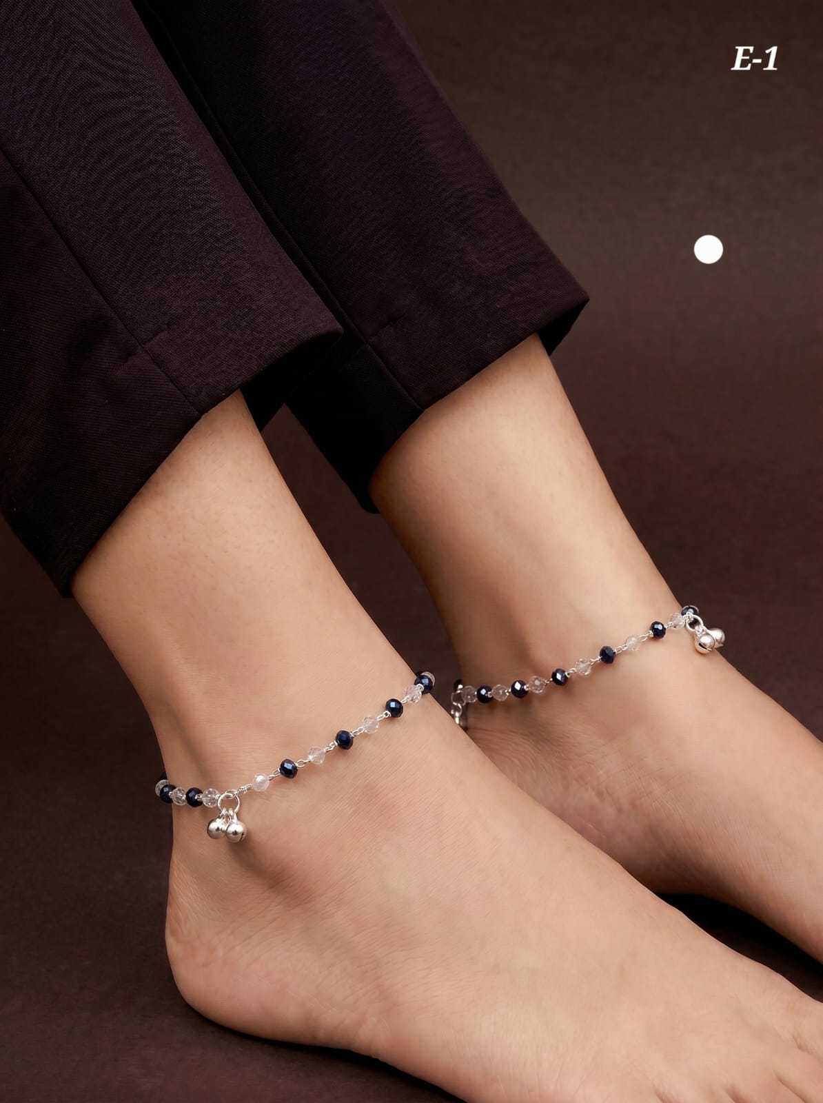 Silver Plated Multi Colour Crystal Anklet Pair