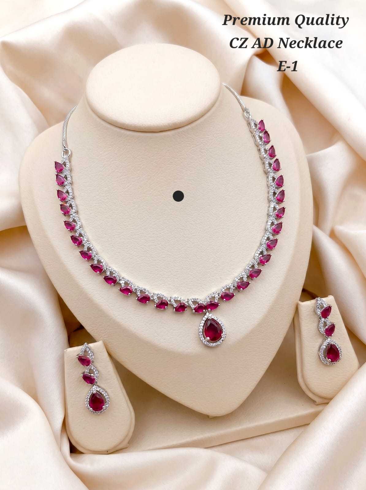 Silver-Tone American Diamond Pear Drop Necklace Set in Seven Colours