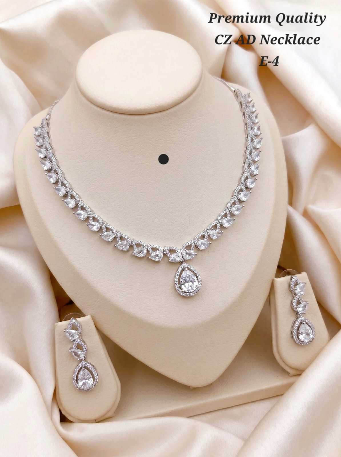 Silver-Tone American Diamond Pear Drop Necklace Set in Seven Colours