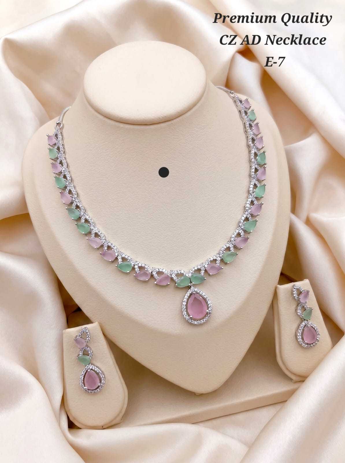 Silver-Tone American Diamond Pear Drop Necklace Set in Seven Colours