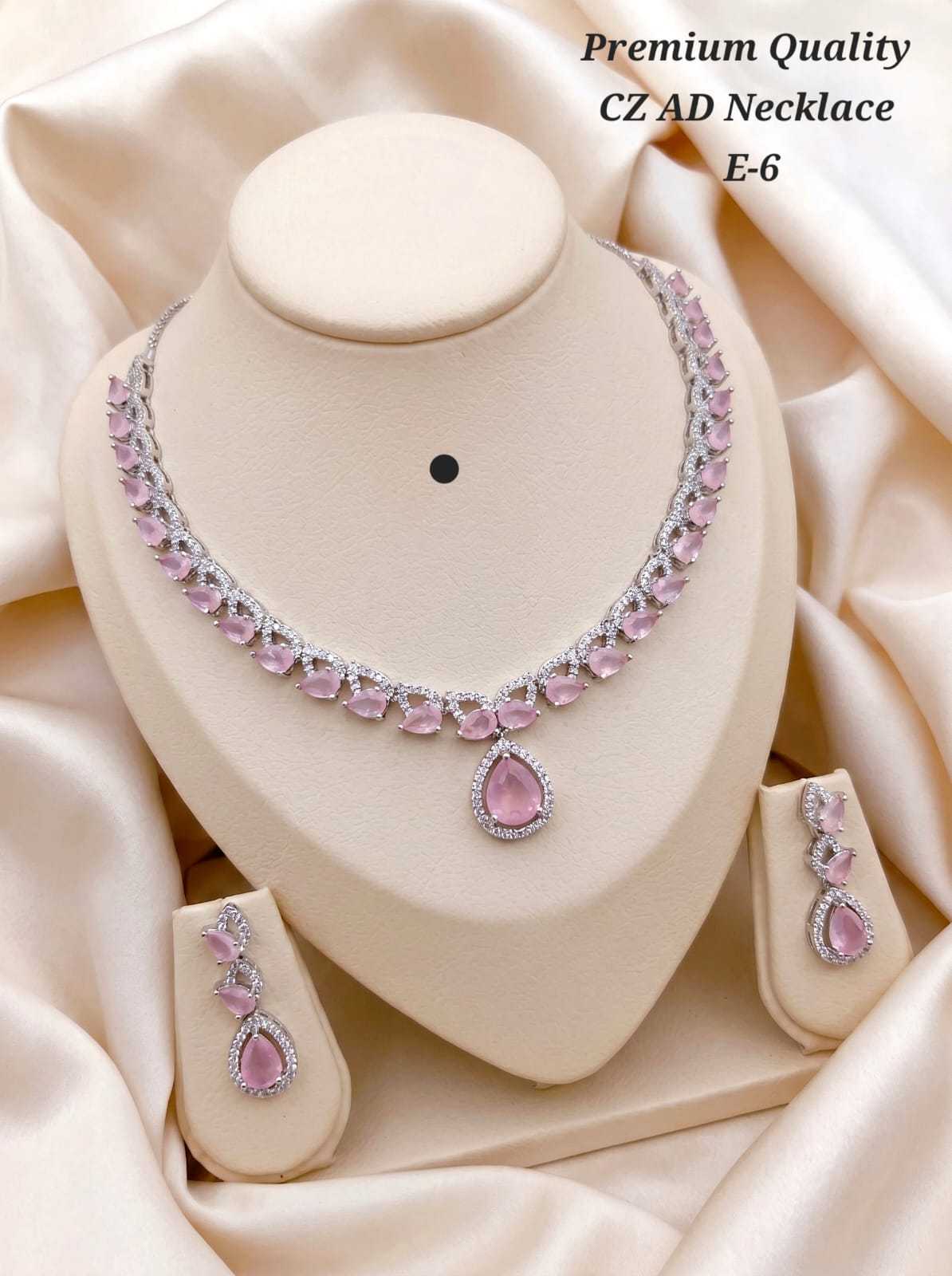 Silver-Tone American Diamond Pear Drop Necklace Set in Seven Colours