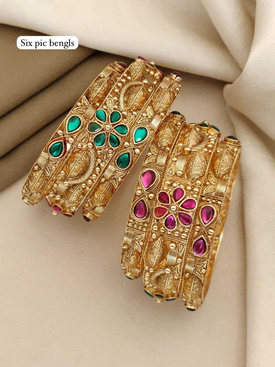 Six Piece Bangle Set with Enamel Florals