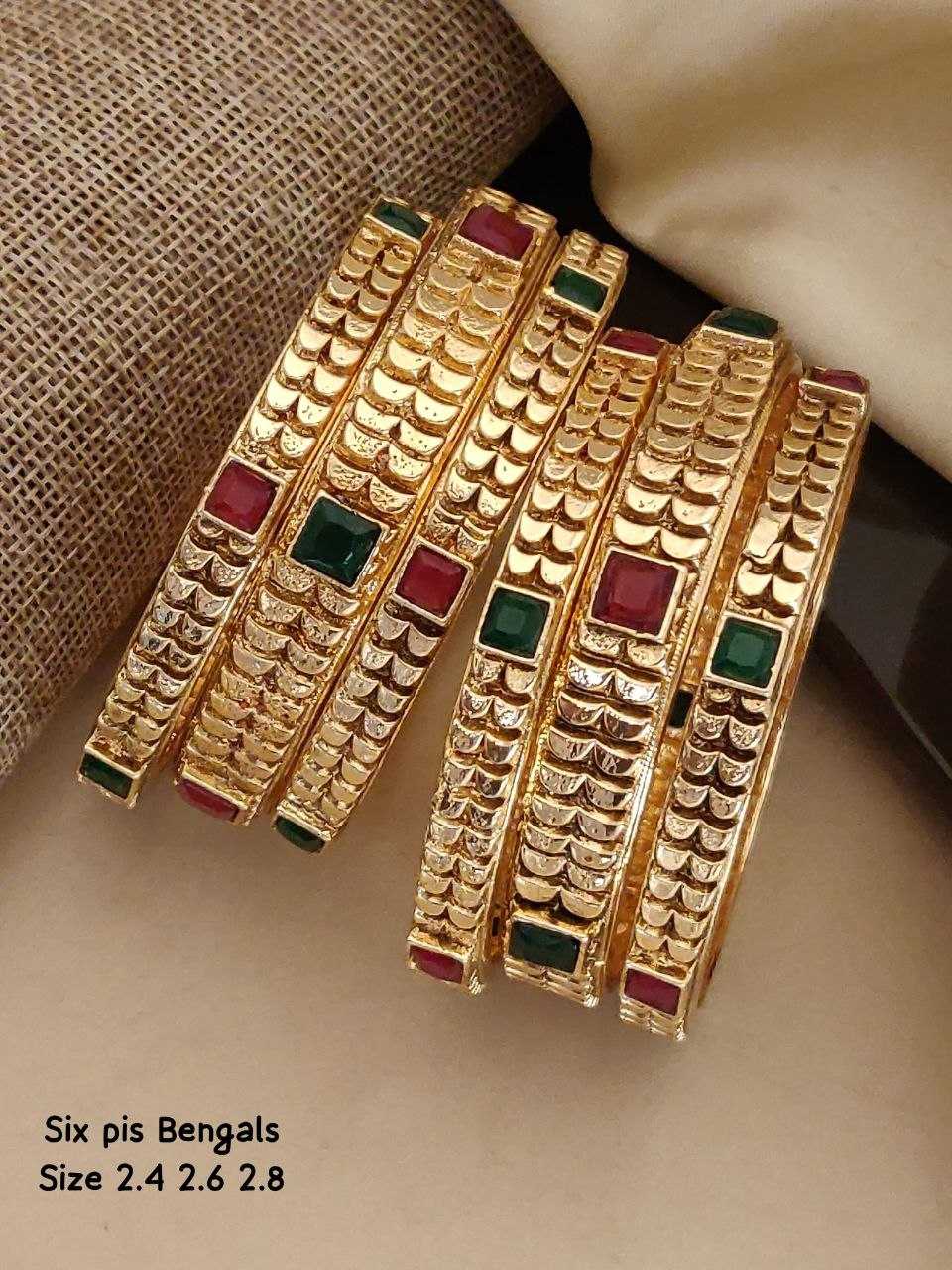 Six Piece Bangles with Square Stone Panels