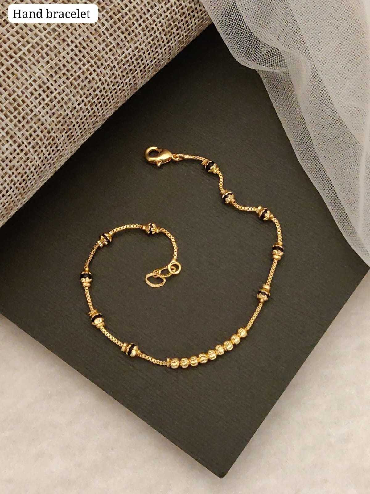 Slim Gold Bead Chain Bracelet with Black Bead Accents