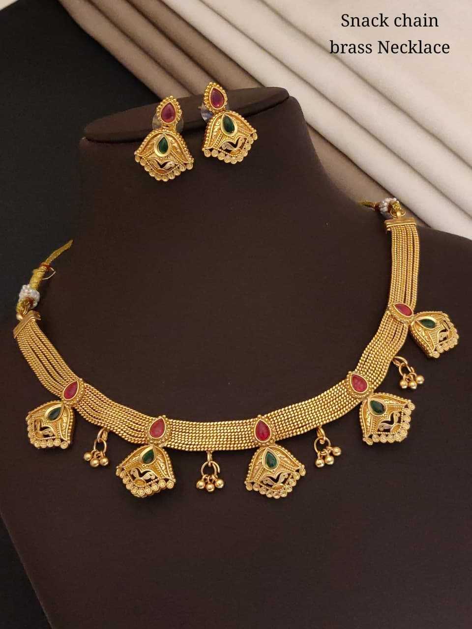 Snake Chain Brass Necklace Set with Jaali Drops and Earrings