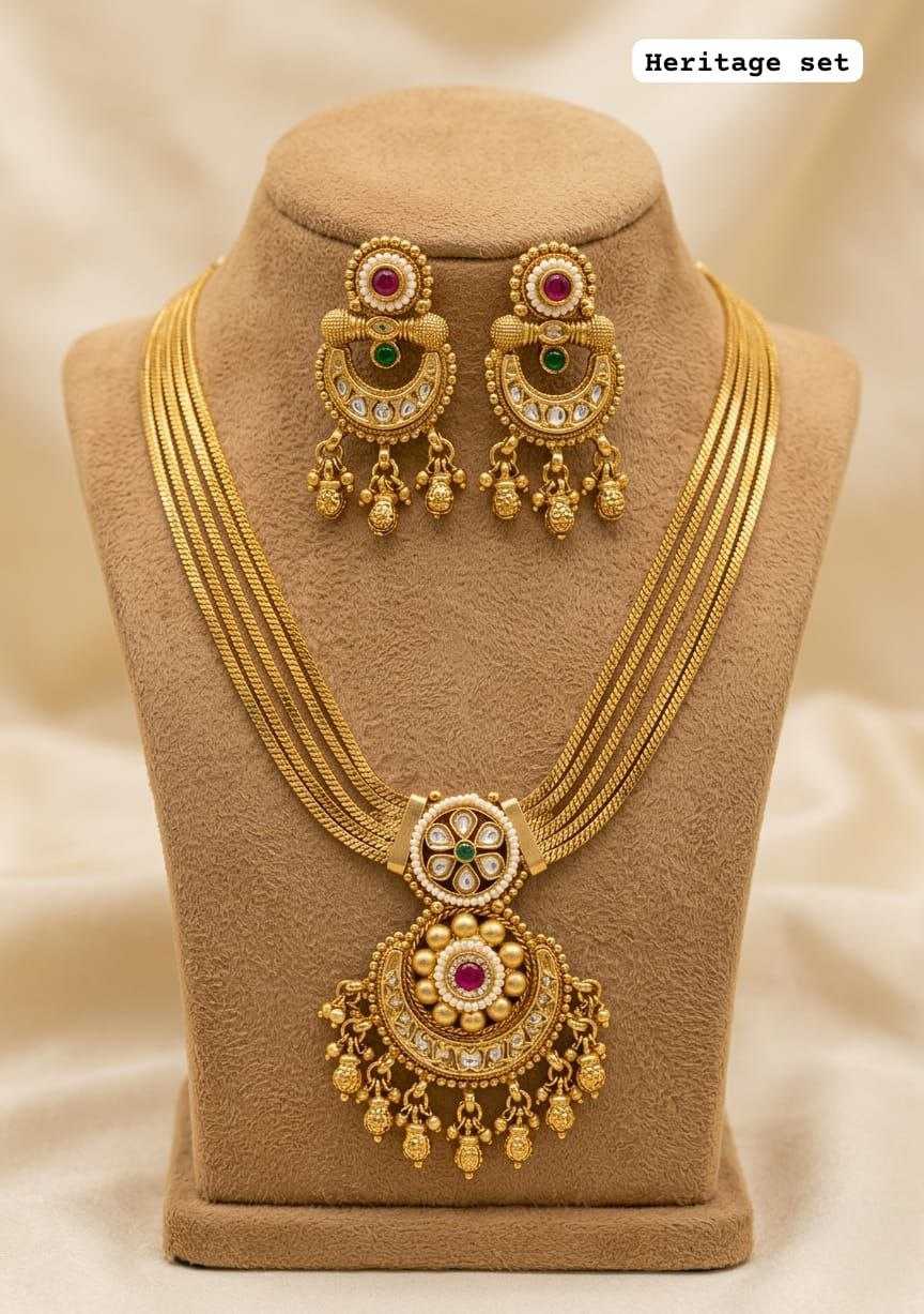 Snake Chain Heritage Necklace with Chandbali Pendant and Earrings