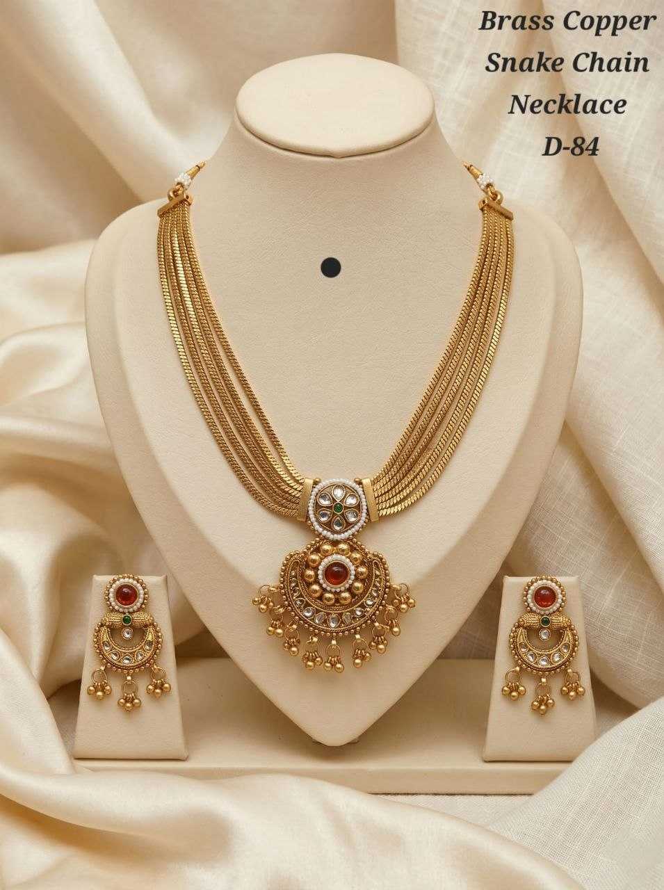 Snake Chain Heritage Necklace with Chandbali Pendant and Earrings