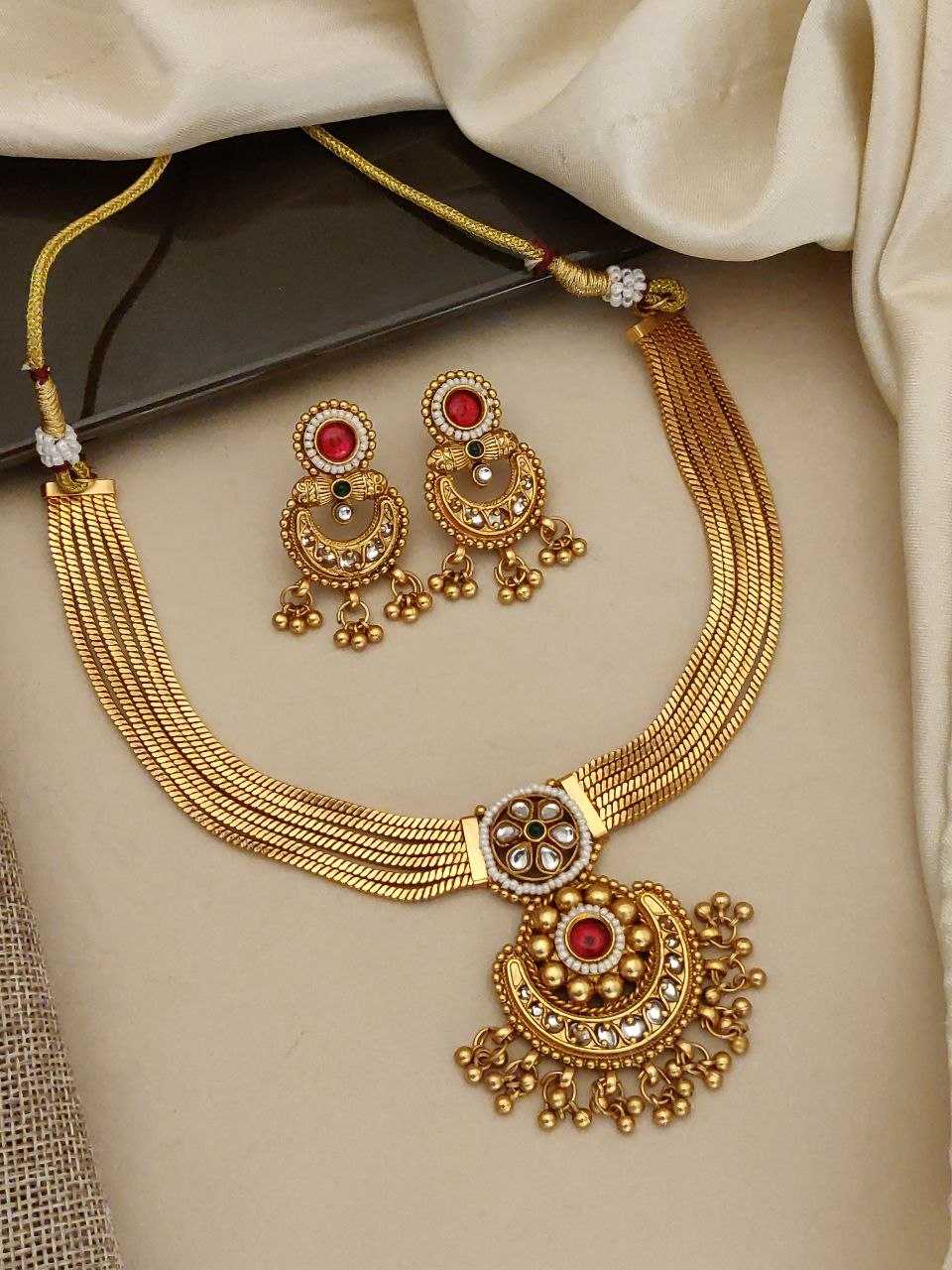 Snake Chain Heritage Necklace with Chandbali Pendant and Earrings
