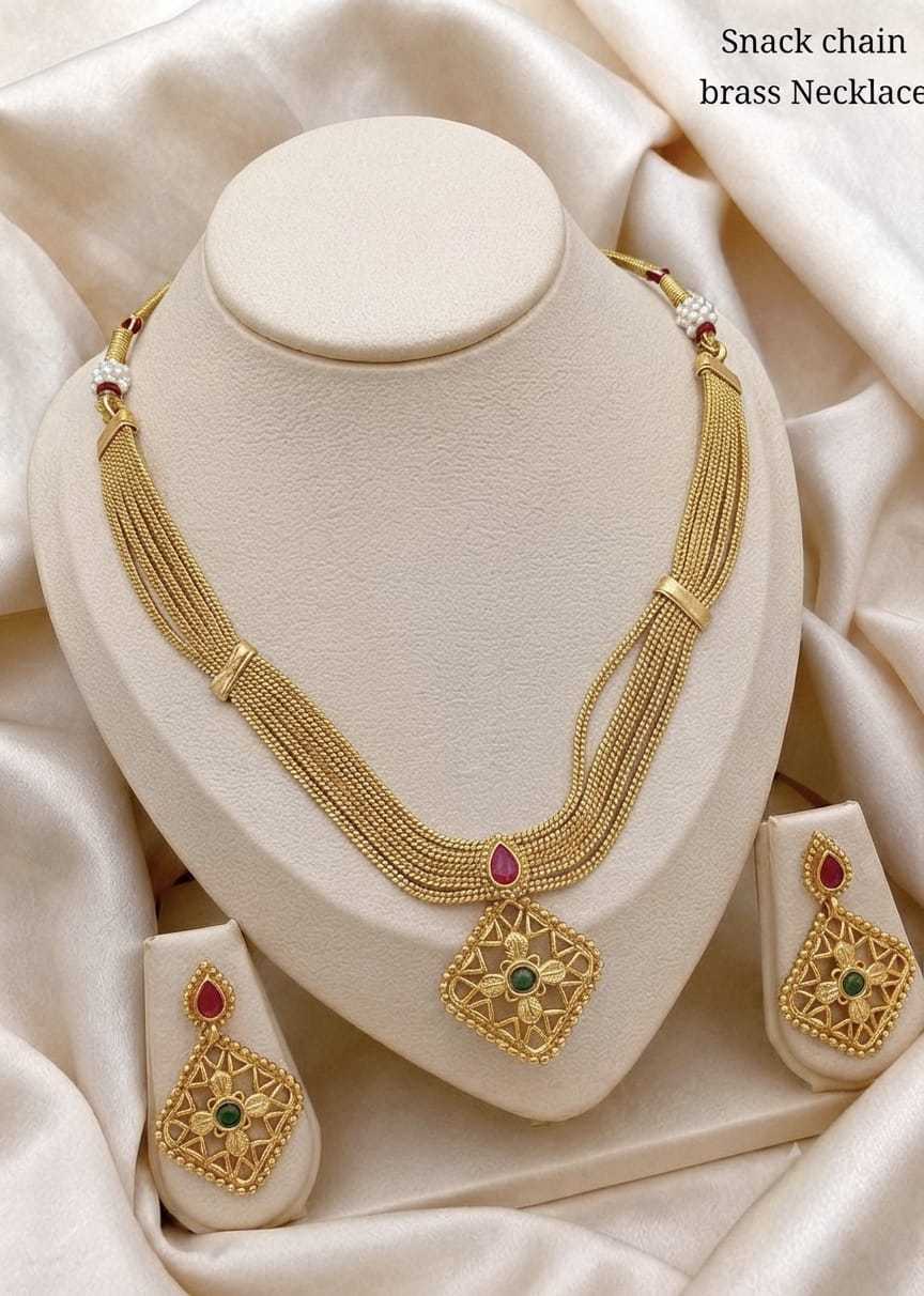 Snake Chain Mesh Necklace with Stone Charms