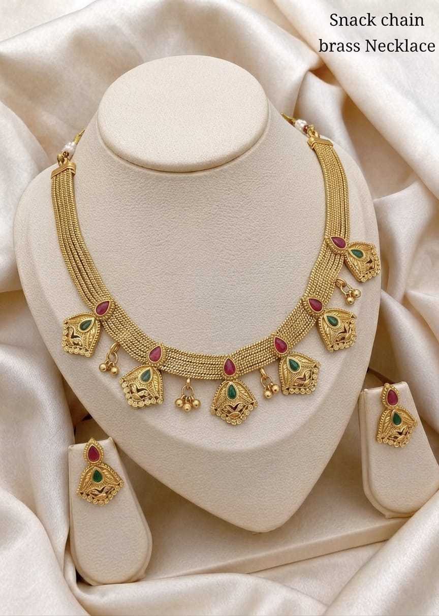 Snake Chain Mesh Necklace with Stone Charms