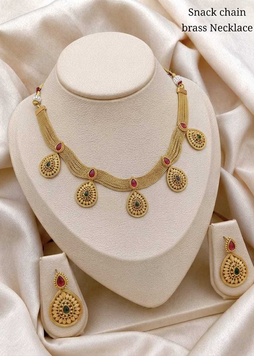 Snake Chain Mesh Necklace with Stone Charms