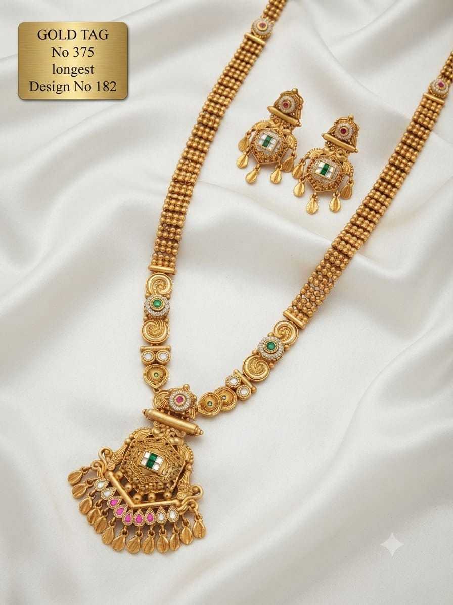 Spiral Link Long Necklace Set with Hexagon Pendant and Leaf Drops