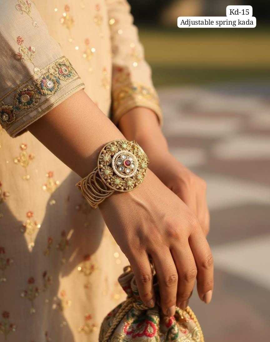 Spring Kada Bracelet with Kundan Centrepiece