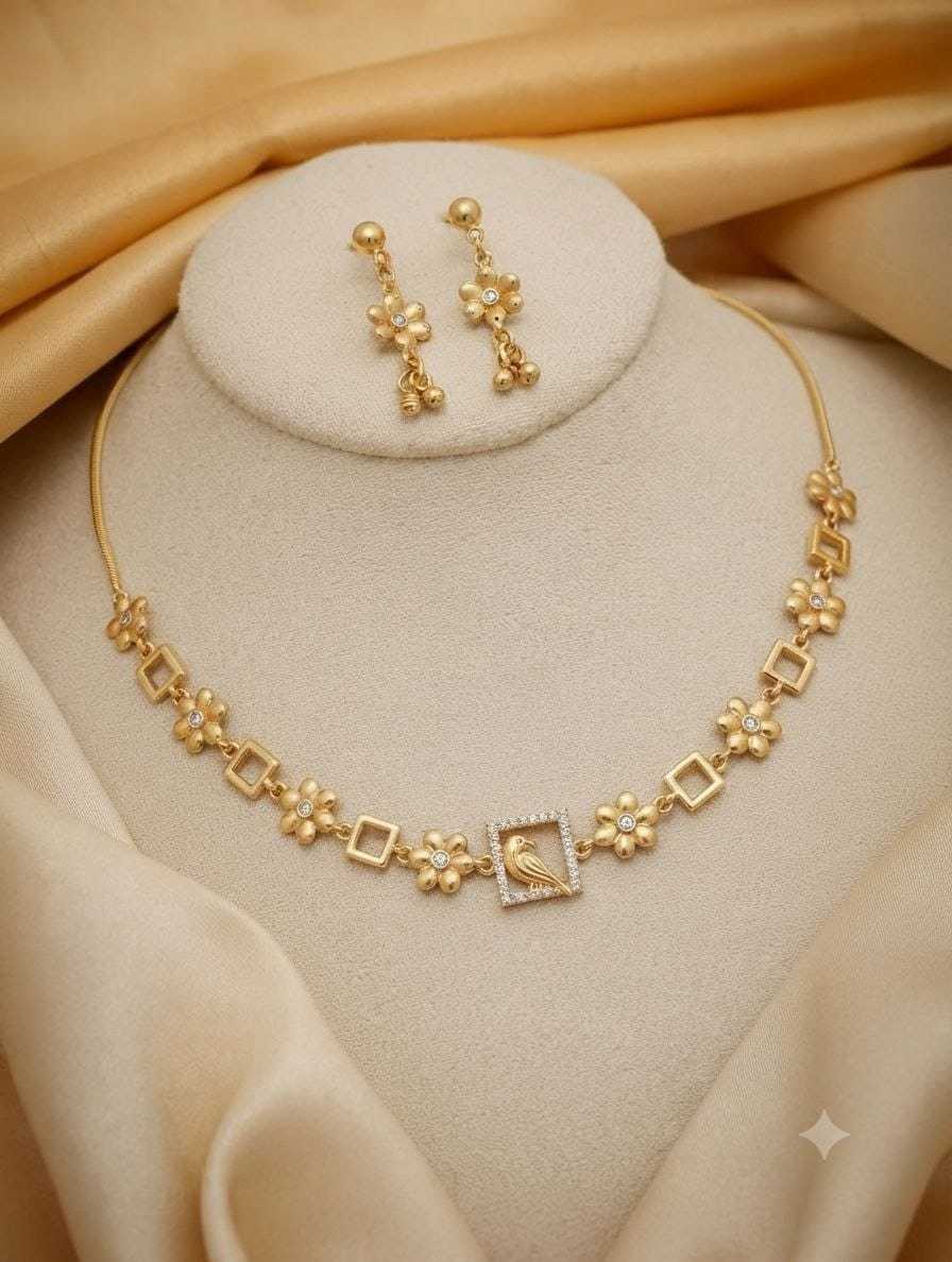 Square & Diamond Link Necklace with Drop Earrings