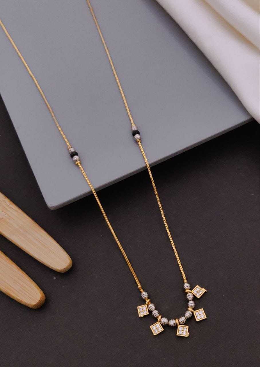 Square Stone Chain Necklace in Two Tone