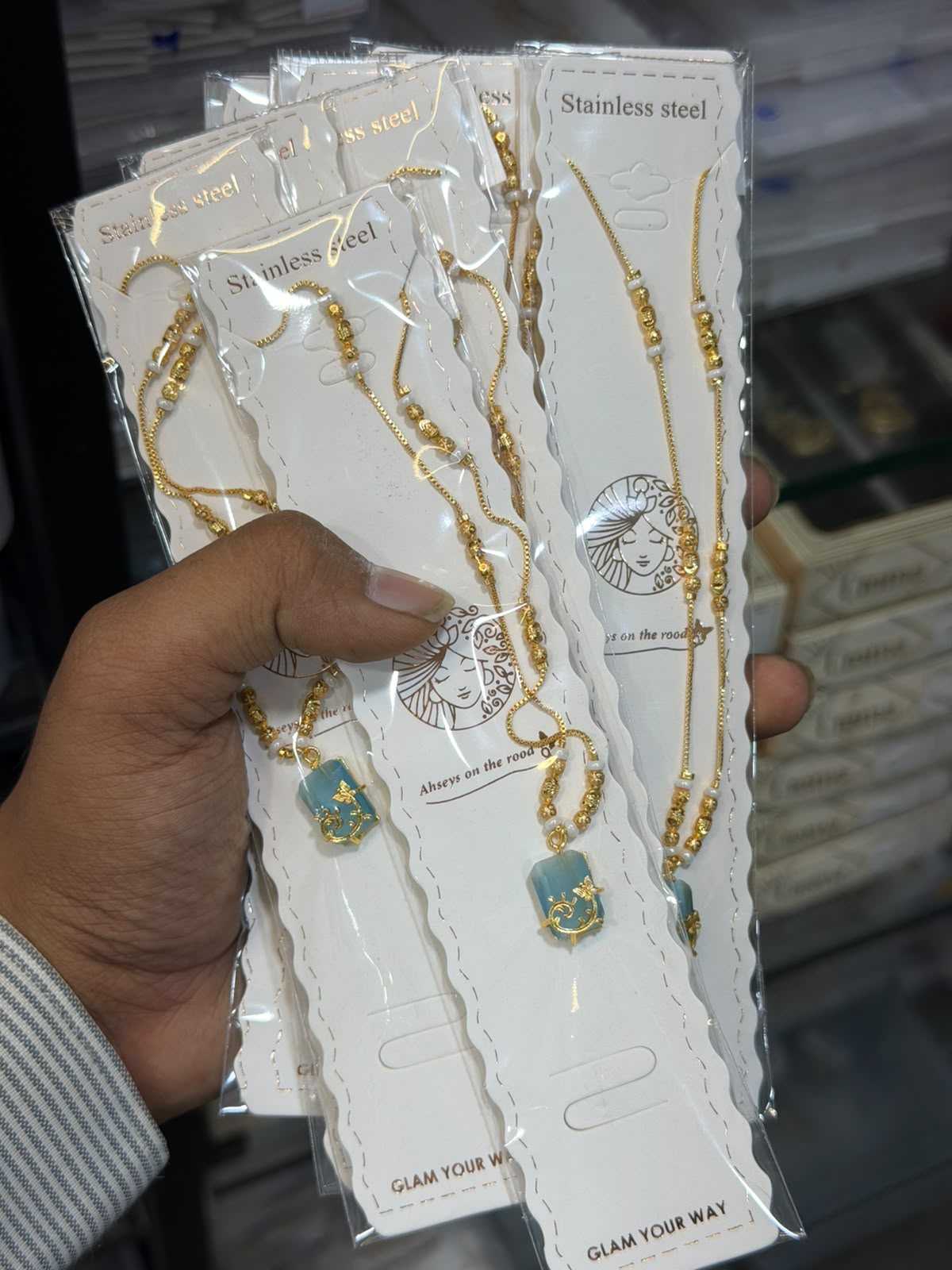 Stainless Steel Mangalsutra with Rectangle Stone Pendant