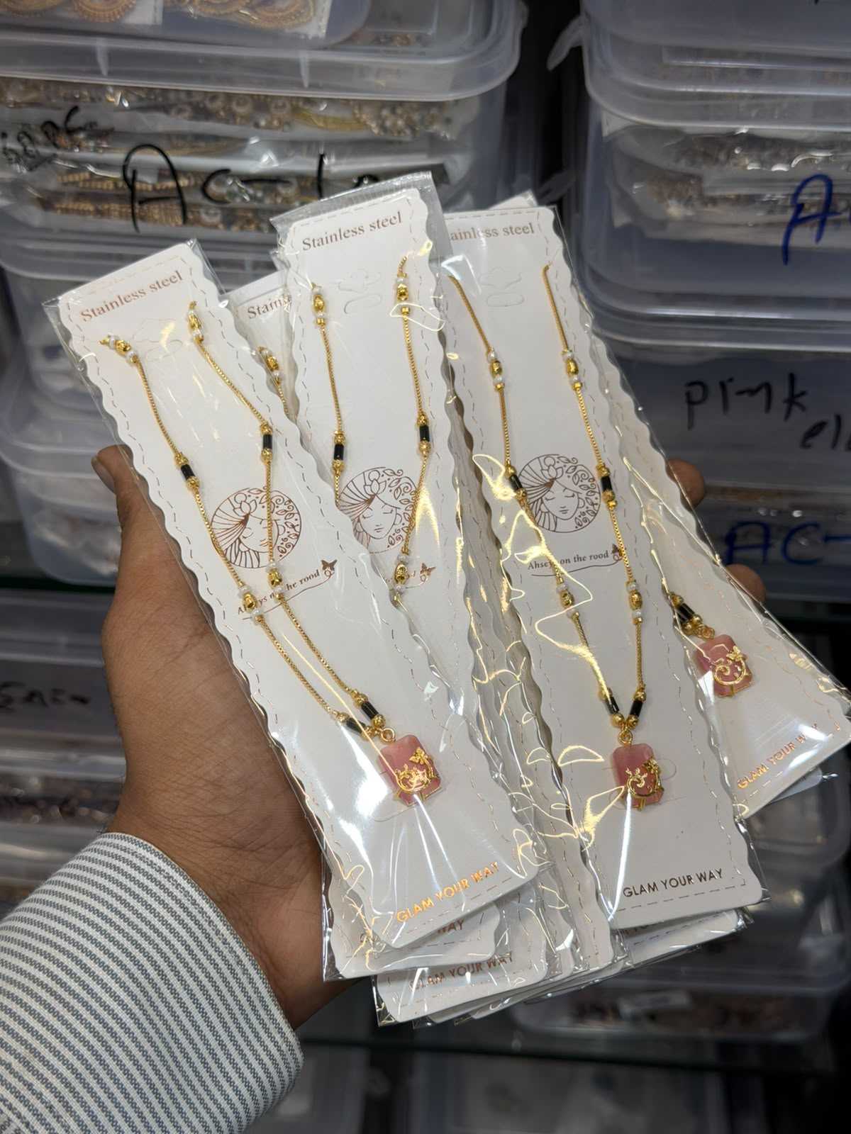 Stainless Steel Mangalsutra with Rectangle Stone Pendant