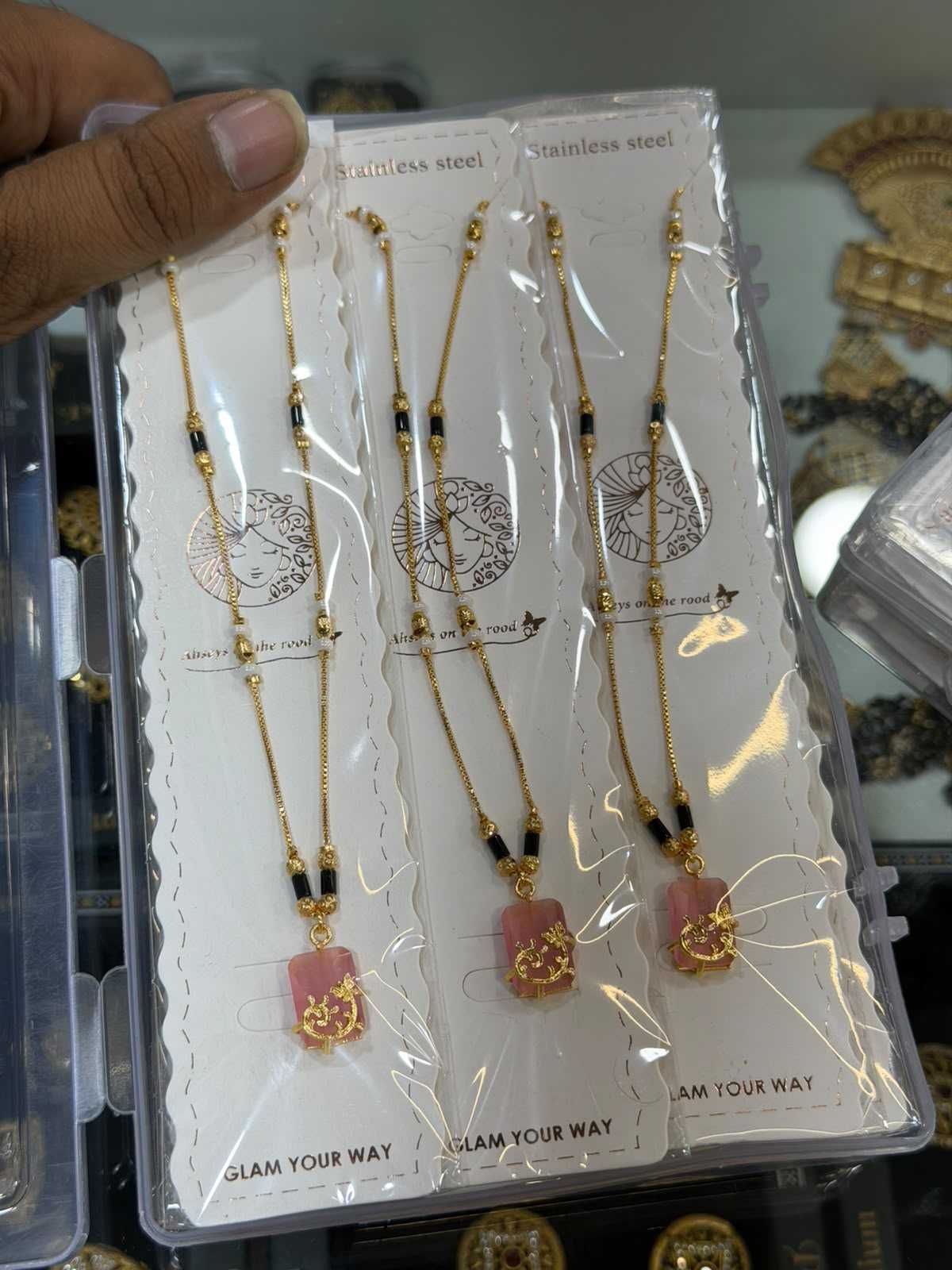 Stainless Steel Mangalsutra with Rectangle Stone Pendant