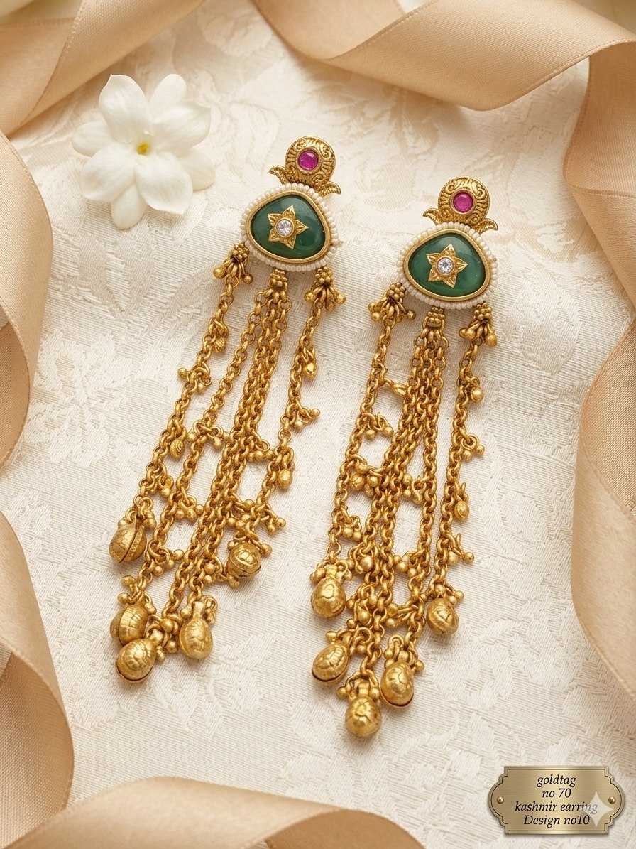 Star Kundan Green Enamel Kashmiri Chain Earrings