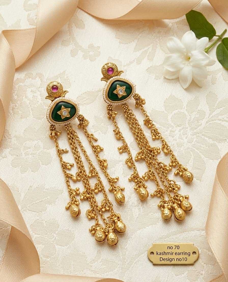 Star Kundan Green Enamel Kashmiri Chain Earrings