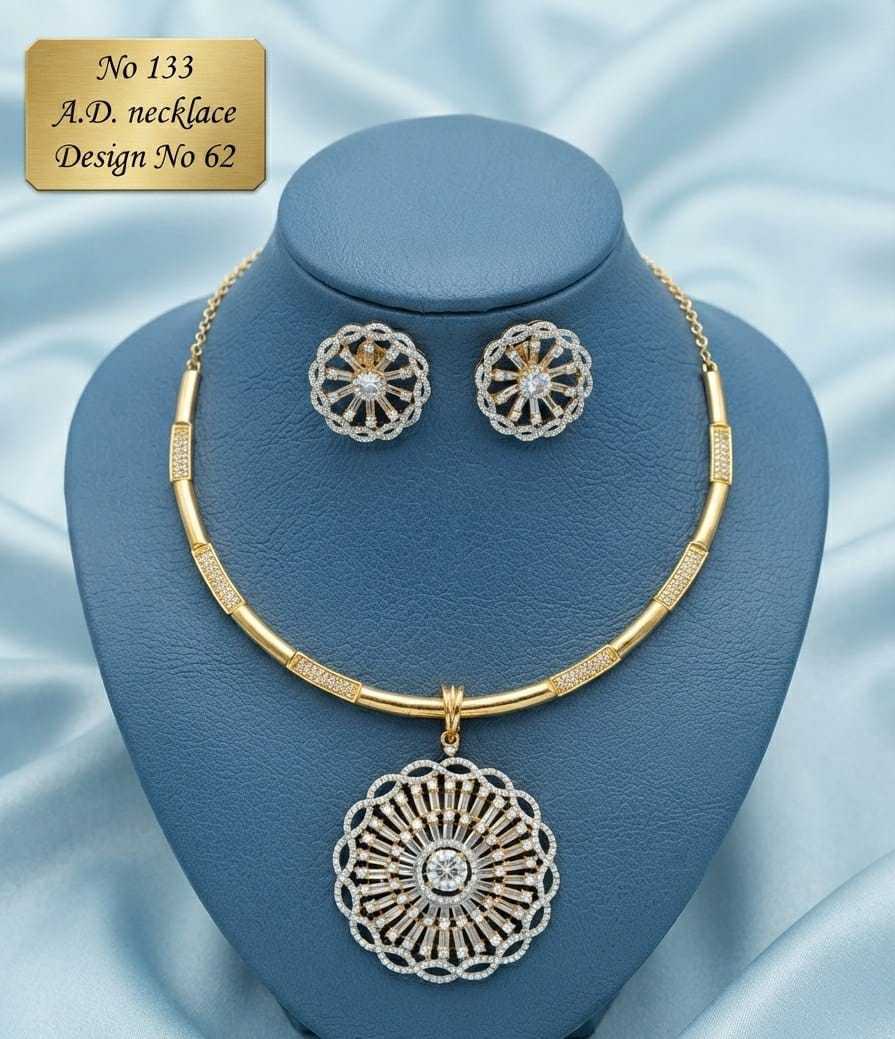 Starburst Wheel AD Hasli Necklace Set with Round Studs